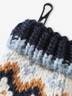 Conjunto de gorro com orelhas + gola snood + luvas em malha jacquard, para bebé menino marinho 