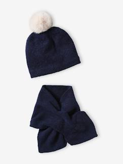 Menina 2-14 anos-Acessórios-Conjunto gorro com pompom + cachecol, em malha macia, para menina