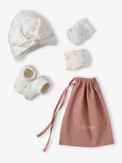 Personalizáveis-Bebé 0-36 meses-Conjunto gorro + luvas de polegar + sapatinhos + bolsa, para personalizar, de bebé