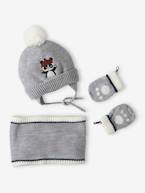 Conjunto Panda com gorro + gola snood + luvas, para bebé menino cinza mesclado 