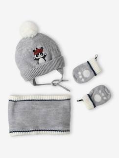 Bebé 0-36 meses-Acessórios-Conjunto Panda com gorro + gola snood + luvas, para bebé menino