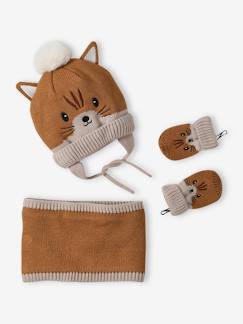 Conjunto animal, com gorro + gola snood + luvas, para bebé