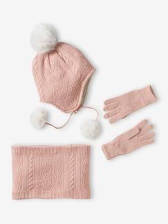 Menina 2-14 anos-Acessórios-Conjunto gorro + gola snood + luvas, em malha