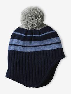 Gorro peruano às riscas, com pompom, para menino