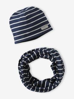 Menino 2-14 anos-Acessórios-Gorros, Cachecóis, Luvas-Conjunto às riscas, gorro + gola snood, para menino