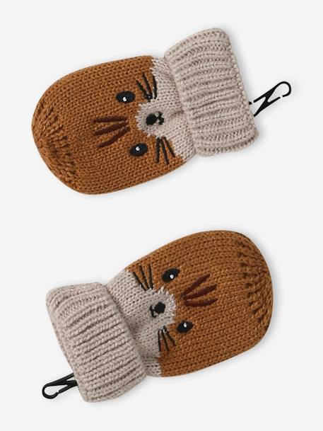 Conjunto animal, com gorro + gola snood + luvas, para bebé noz pecã 