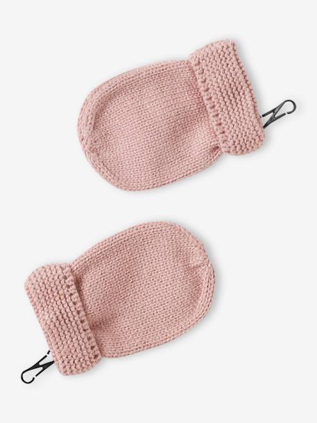 Conjunto gorro + gola snood + luvas de polegar, para bebé menina rosado+rosa-pálido 