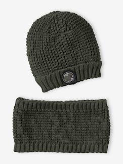 Menino 2-14 anos-Acessórios-Gorros, Cachecóis, Luvas-Conjunto gorro com emblema de dinossauro + gola snood, para menino