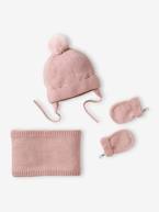 Conjunto gorro + gola snood + luvas de polegar, para bebé menina rosado+rosa-pálido 