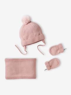 Bebé 0-36 meses-Acessórios-Gorros, cachecóis, luvas-Conjunto gorro + gola snood + luvas de polegar, para bebé menina