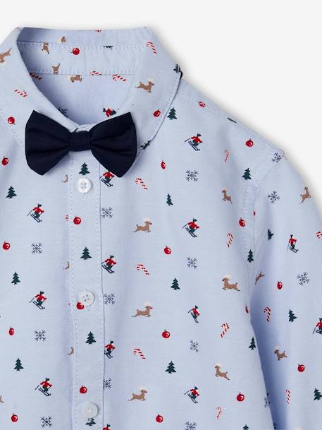 Conjunto de Natal, camisa estampada e laço-papillon, para menino azul-cambraia 