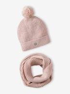 Conjunto gorro e gola snood, para menina rosa-pálido 