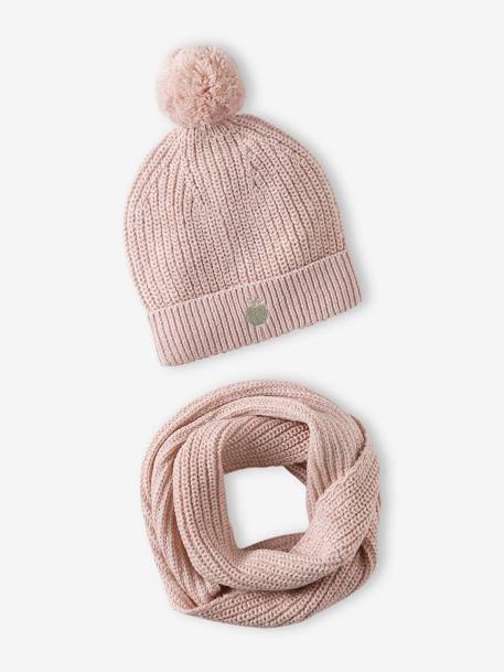 Conjunto gorro e gola snood, para menina rosa-pálido 