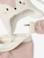 Conjunto Gatinho com gorro + gola snood + luvas para bebé menina rosa-pálido 