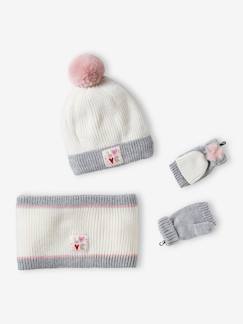 Conjunto gorro + gola snood + luvas/mitenes "Love" para menina