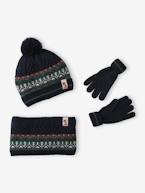 Caixa presente de Natal, gorro + gola snood + luvas, para menino verde-abeto 