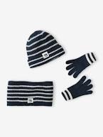 Conjunto estilo marinheiro, gorro + gola snood + luvas, para menino azul-tinta 