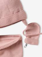 Conjunto gorro + gola snood + luvas de polegar, para bebé menina rosado+rosa-pálido 