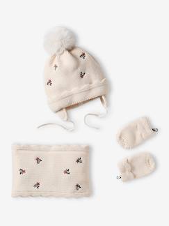 Conjunto gorro + gola snood + luvas para bebé menina