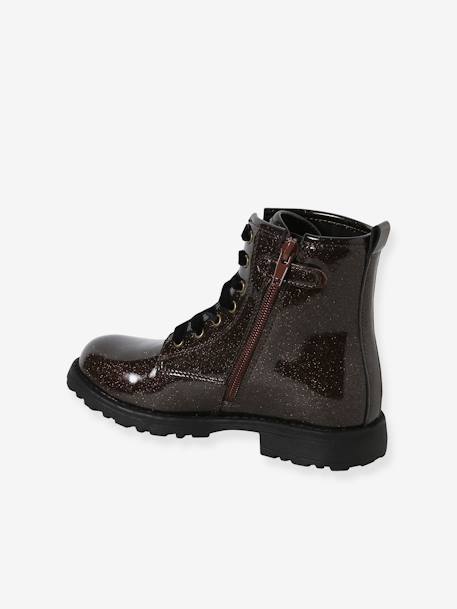 Botas envernizadas, com atacadores e fecho, para menina bronze+lote preto+preto 