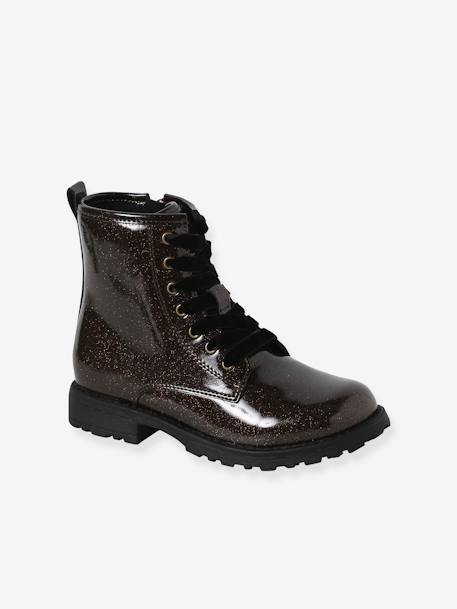 Botas envernizadas, com atacadores e fecho, para menina bronze+lote preto+preto 