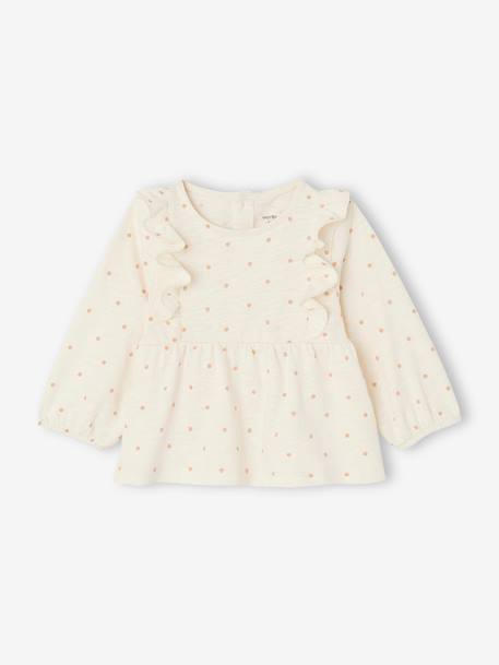 Camisola às bolas e folhos, para bebé menina cru 