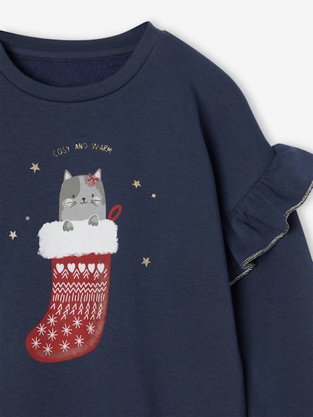 Sweat com folhos, gato fantasia, para menina marinho 