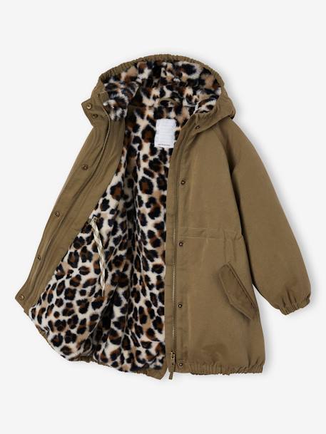 Parka com capuz, forro em imitação pelo, para menina caqui+pau-rosa+preto+verde 