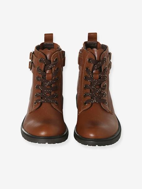 Botas Gavroche, em pele, para menina castanho 