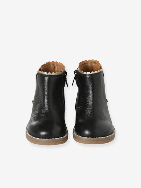 Botas em pele, com elástico, para bebé menina CASTANHO CLARO LISO+marinho+preto 