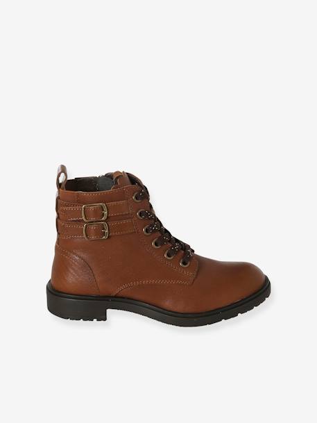 Botas Gavroche, em pele, para menina castanho 