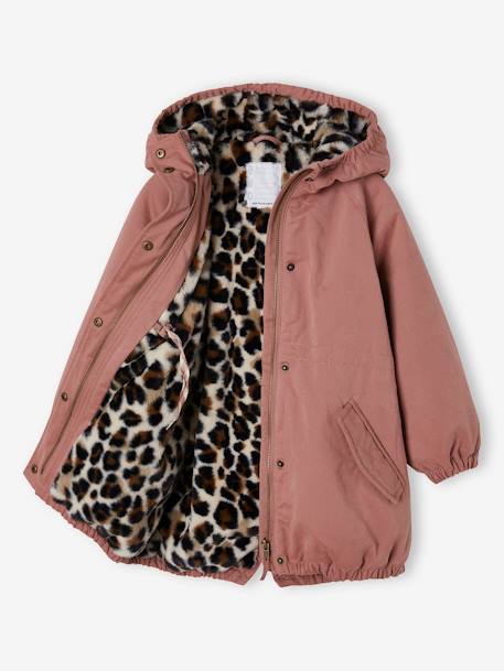 Parka com capuz, forro em imitação pelo, para menina caqui+pau-rosa+preto+rosa-velho+verde 