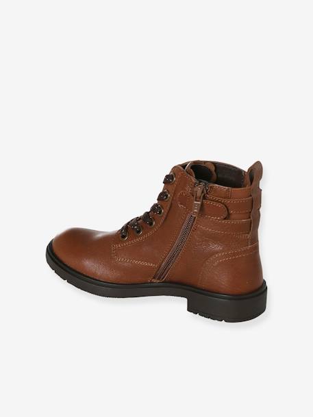 Botas Gavroche, em pele, para menina castanho 