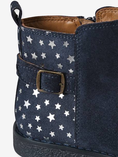 Botas em pele estampada às estrelas, para menina camelo+marinho 