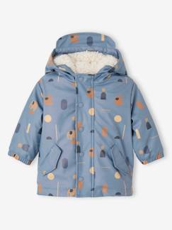 Bebé 0-36 meses-Blusões, ninhos-Impermeável estampado, com capuz, forro em sherpa, para bebé