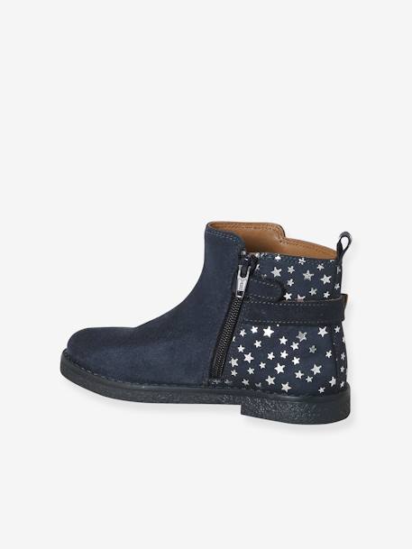 Botas em pele estampada às estrelas, para menina camelo+marinho 