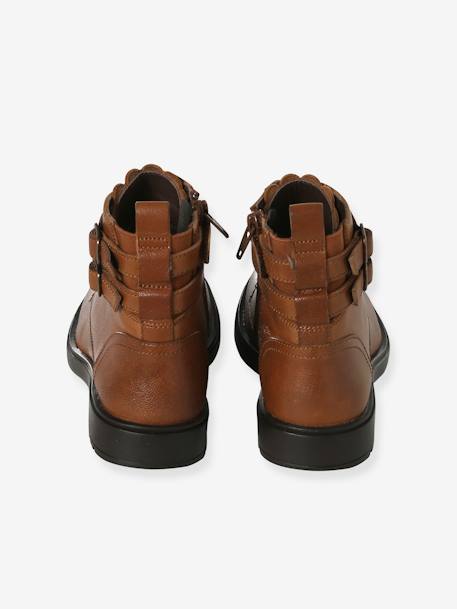 Botas Gavroche, em pele, para menina castanho+preto 