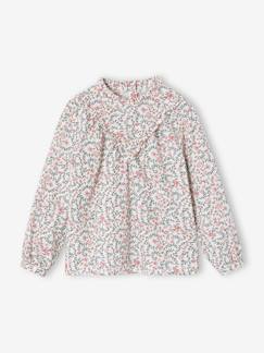 Menina 2-14 anos-Blusas, camisas-Blusa com gola subida, flores estampadas, para menina