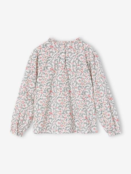 Blusa com gola subida, flores estampadas, para menina cru+marinho 