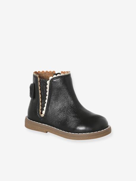 Botas em pele, com elástico, para bebé menina CASTANHO CLARO LISO+marinho+preto 