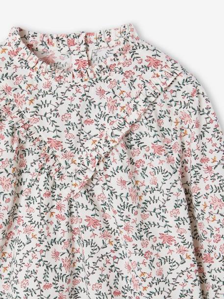 Blusa com gola subida, flores estampadas, para menina cru+marinho 