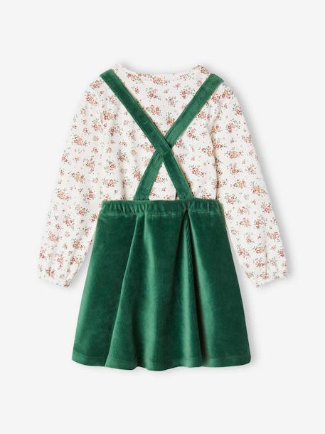 Conjunto vestido em bombazina e camisola, para menina rosa+verde 