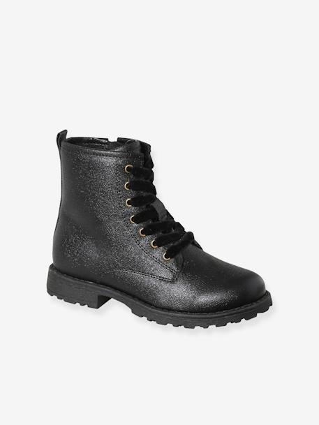 Botas envernizadas, com atacadores e fecho, para menina bronze+lote preto+preto 