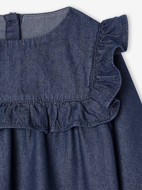 Vestido com folhos em ganga leve, para menina azul-escuro 