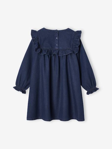 Vestido com folhos em ganga leve, para menina azul-escuro 