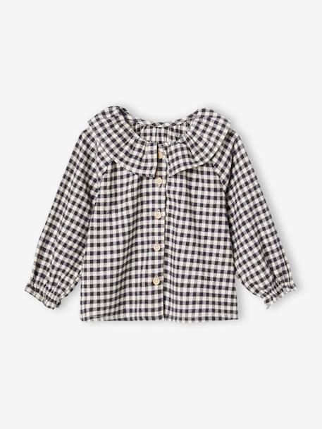 Blusa vichy com golinha para bebé menina quadrados pretos 