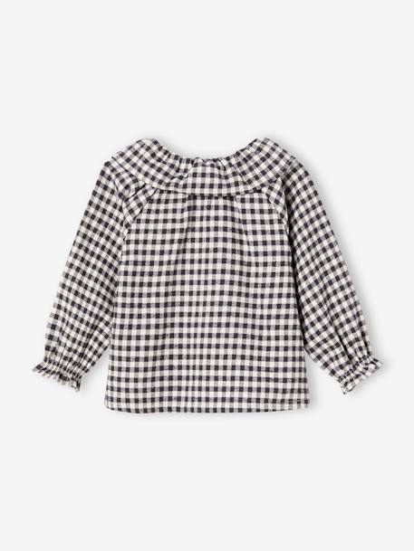 Blusa vichy com golinha para bebé menina quadrados pretos 