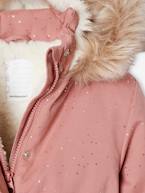 Parka com purpurinas, forrada em imitação pelo, para menina rosa-blush+verde-esmeralda 