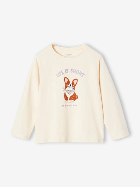 Camisola com cão, de mangas compridas, para menina baunilha 