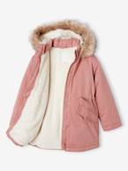 Parka com purpurinas, forrada em imitação pelo, para menina rosa-blush+verde-esmeralda 